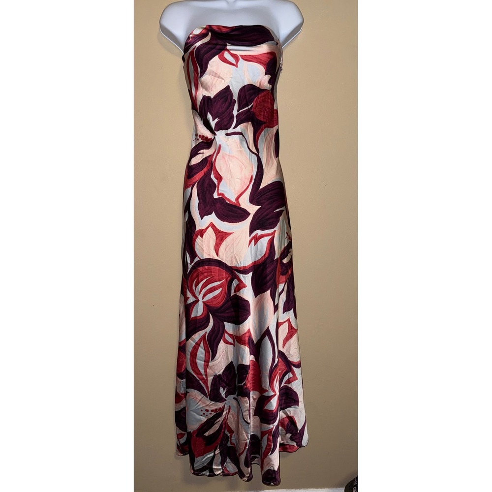 Paper Heart Womens XL Floral Strapless Maxi Dress Tropical Satin Formal Resort
